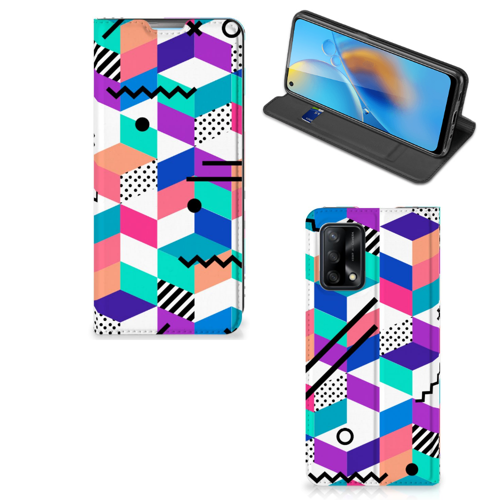 OPPO A74 4G Stand Case Blokken Kleurrijk - B2C Telecom