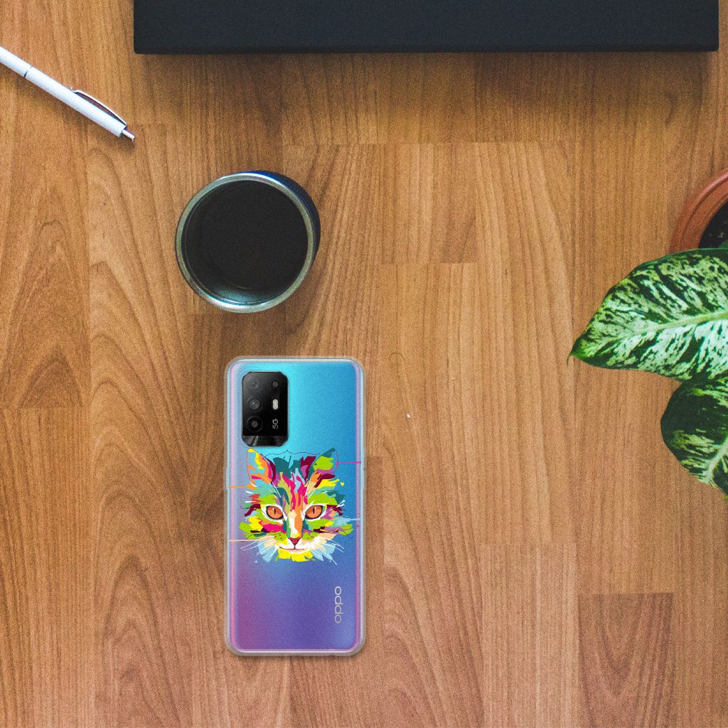 OPPO A94 5G | Reno5 Z Telefoonhoesje met Naam Cat Color B2C Telecom