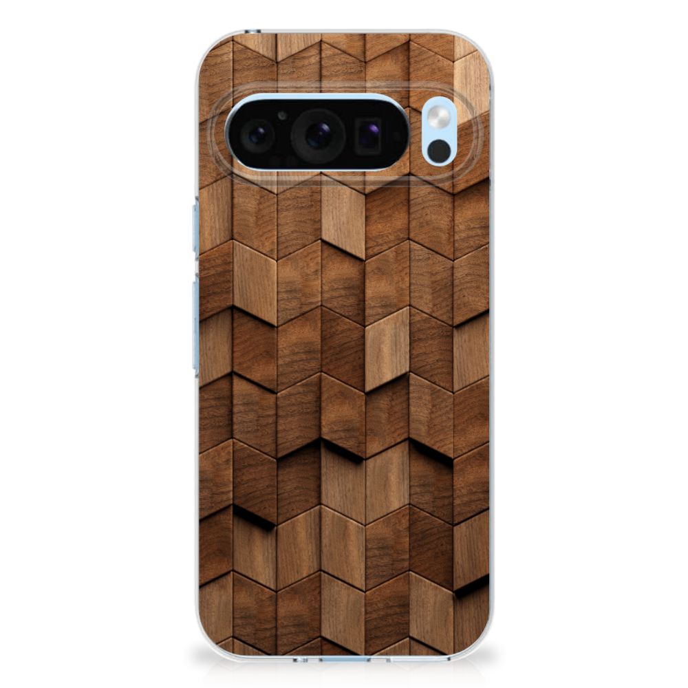 Bumper Hoesje voor Google Pixel 9 | 9 Pro Wooden Cubes