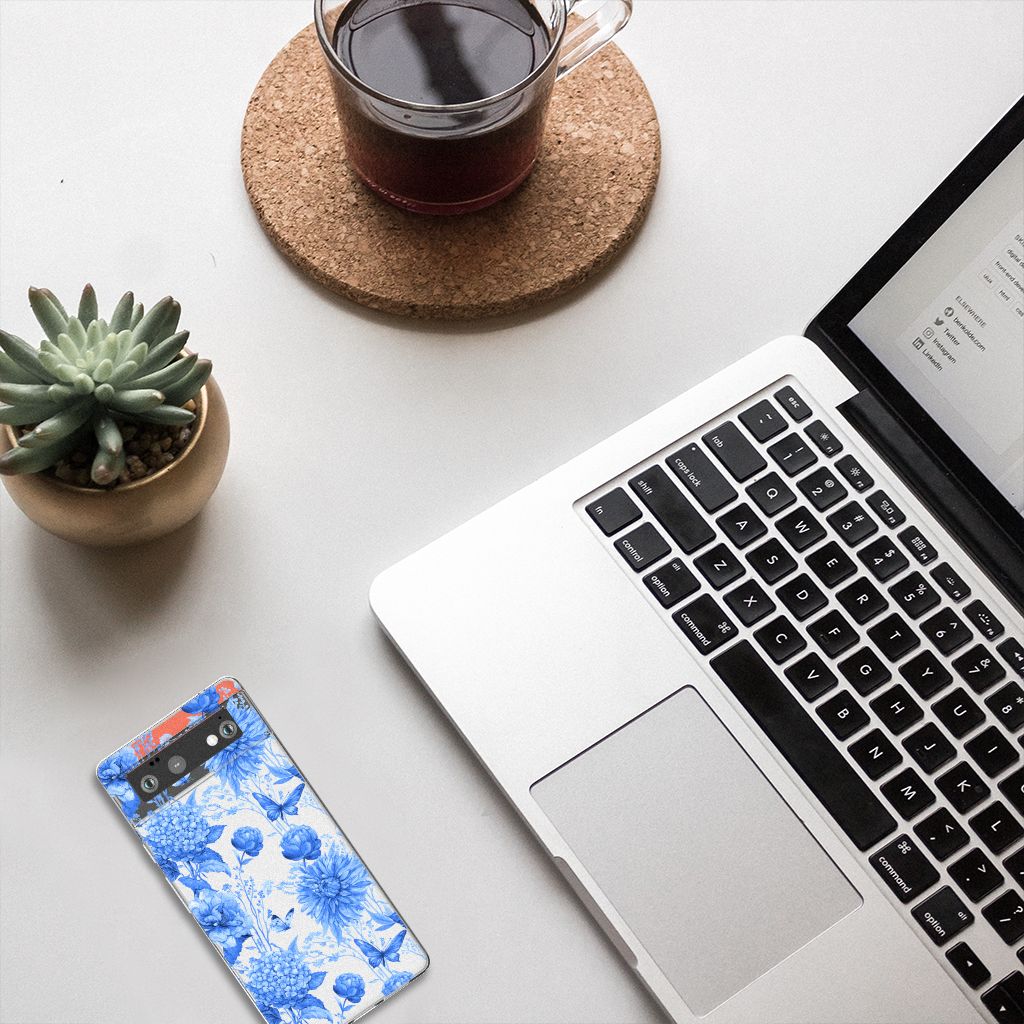 TPU Case voor Google Pixel 6 Flowers Blue