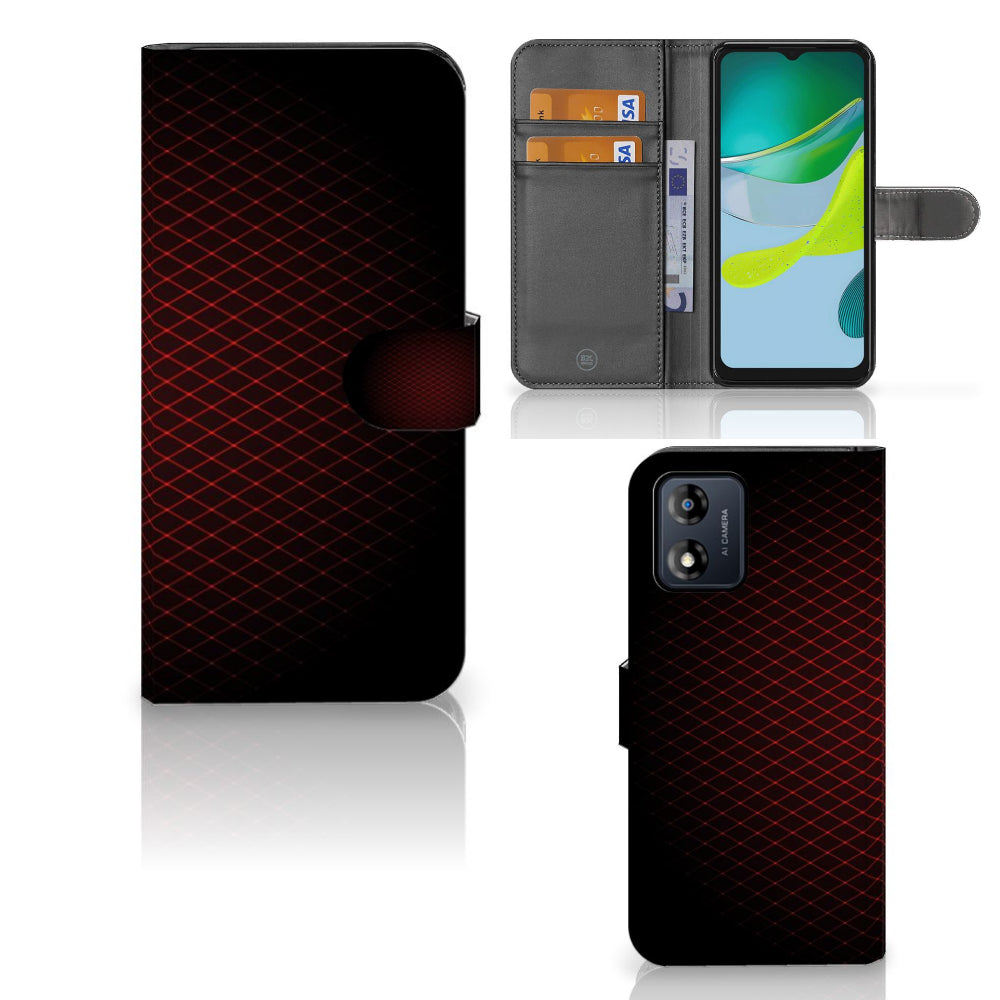 Motorola Moto E13 4G Telefoon Hoesje Geruit Rood met ruimte voor 3 pasjes en minimalistisch design
