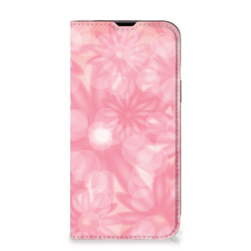 iPhone 14 Smart Cover Spring Flowers met een prachtig bloemendesign in zachte roze tinten đ¸.