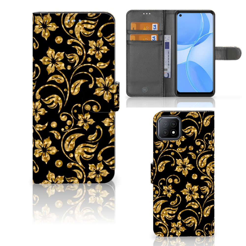 OPPO A73 5G Hoesje Gouden Bloemen