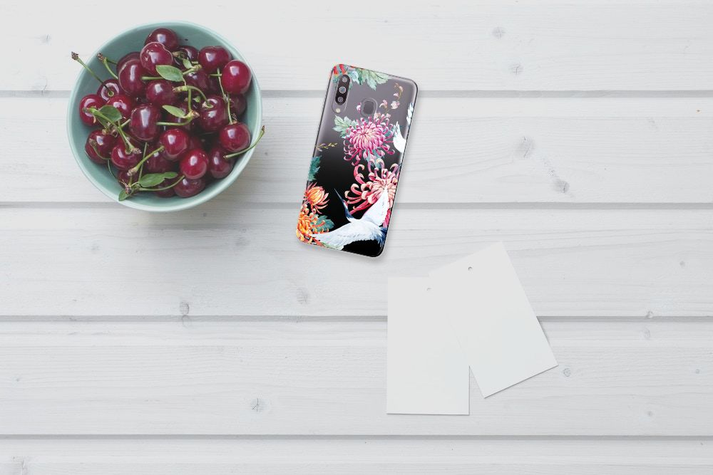 Samsung Galaxy M30 TPU Hoesje Bird Flowers