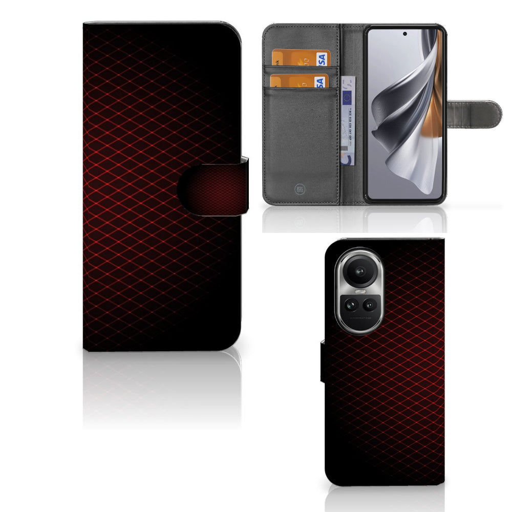 OPPO Reno10 | 10 Pro Telefoon Hoesje Geruit Rood met ruimte voor 3 pasjes en minimalistisch design.