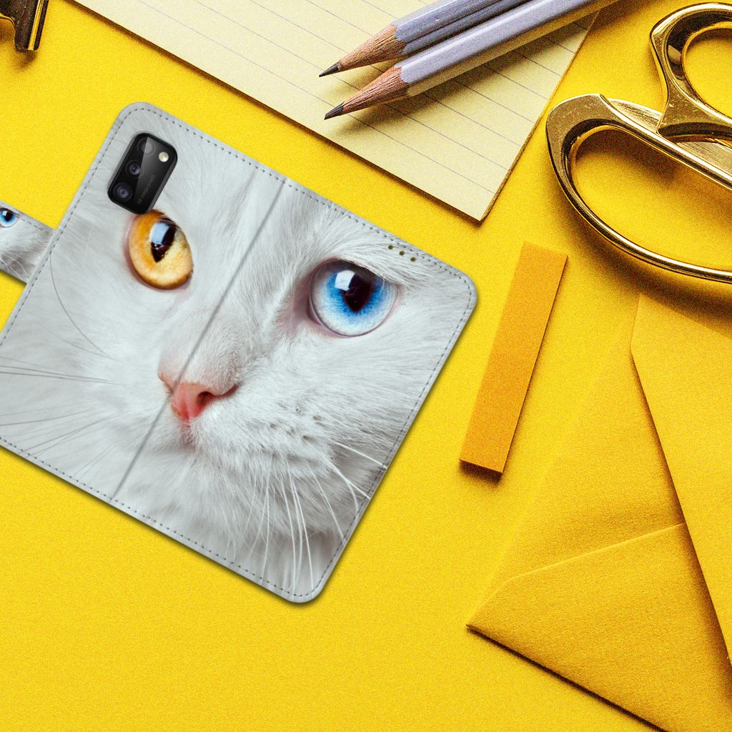 Samsung Galaxy A41 Telefoonhoesje met Pasjes Witte Kat
