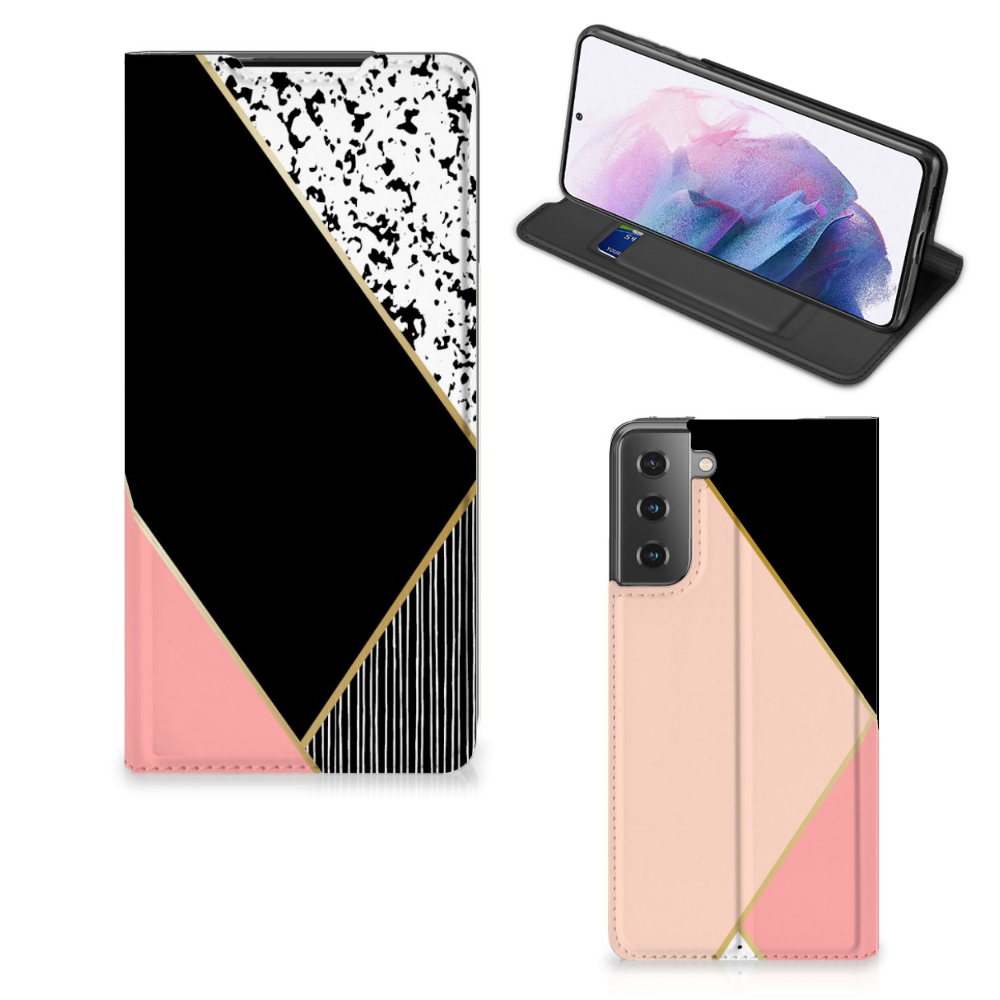 Samsung Galaxy S21 Plus Stand Case Zwart Roze Vormen - B2C Telecom