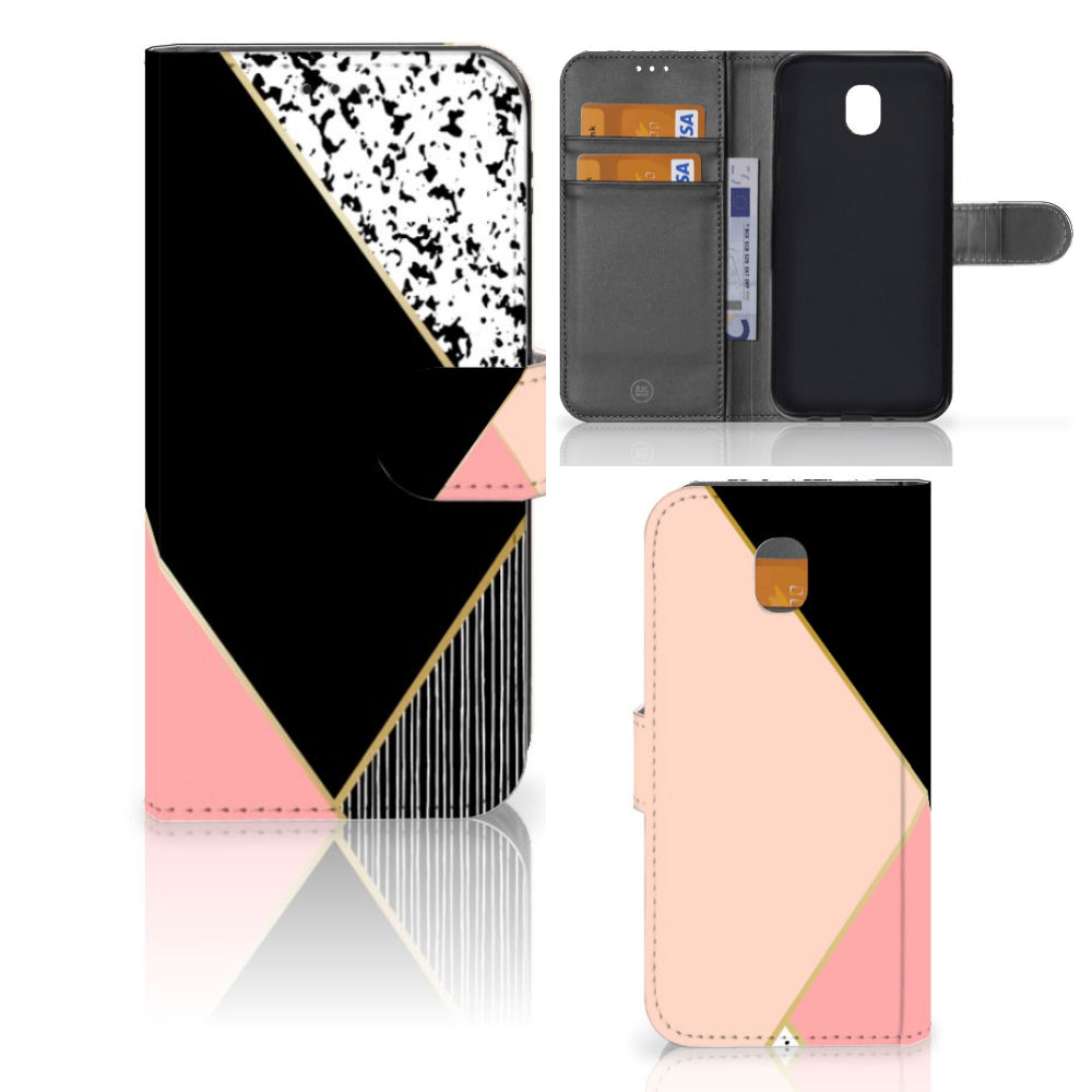 Samsung Galaxy J5 2017 Book Case Zwart Roze Vormen