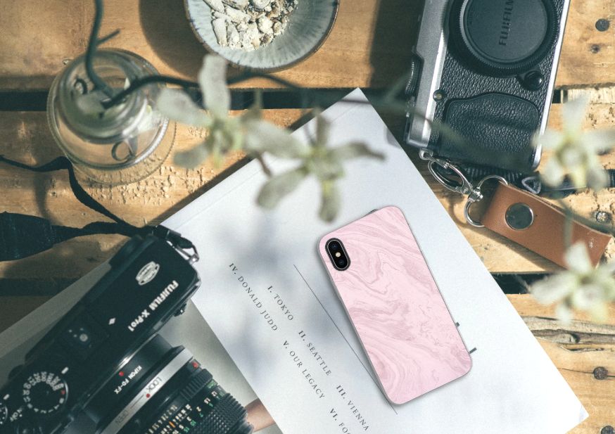 Apple iPhone X | Xs TPU Siliconen Hoesje Marble Pink - Origineel Cadeau Vriendin