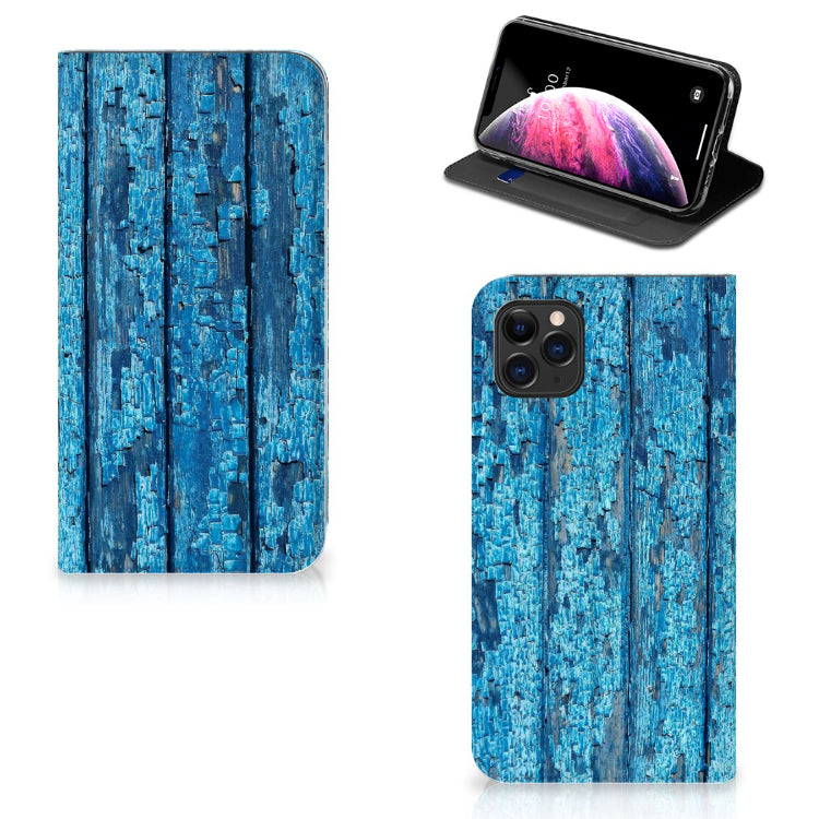 Apple iPhone 11 Pro Max Book Wallet Case Wood Blue