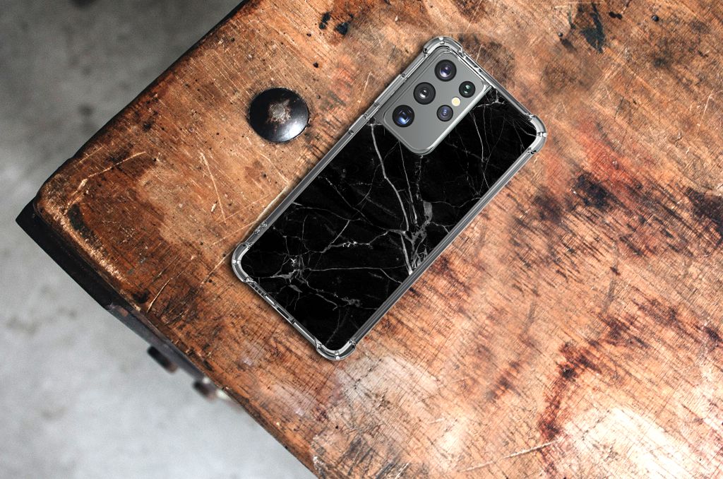 Samsung Galaxy S21 Ultra Anti-Shock Hoesje Marmer Zwart - Origineel Cadeau Vader B2C Telecom