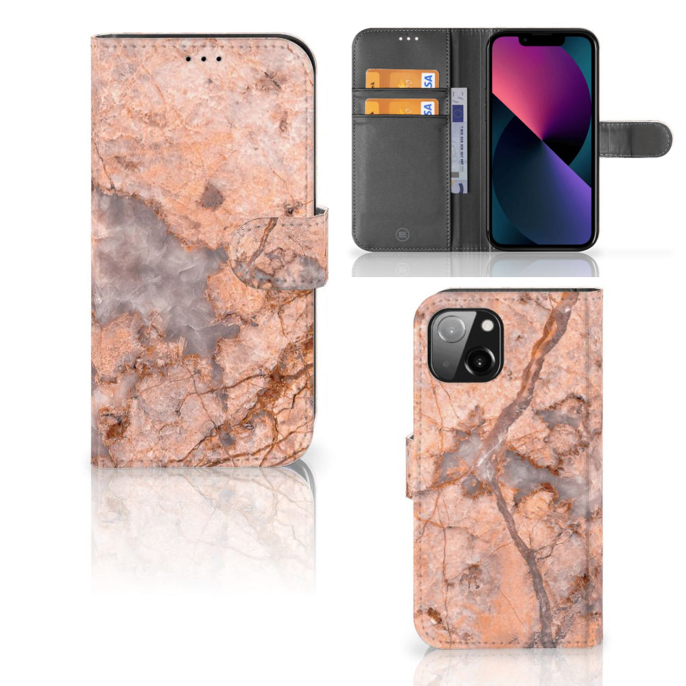Apple iPhone 13 Bookcase Marmer Oranje