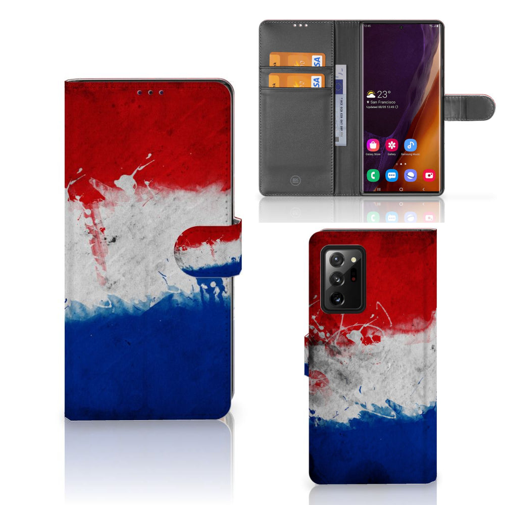Samsung Galaxy Note20 Ultra Bookstyle Case Nederland met design van de Nederlandse vlag in rood, wit en blauw.