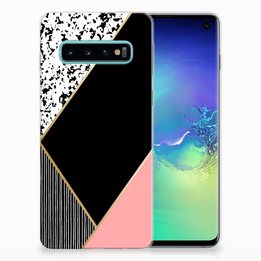 Samsung Galaxy S10 TPU Hoesje Zwart Roze Vormen