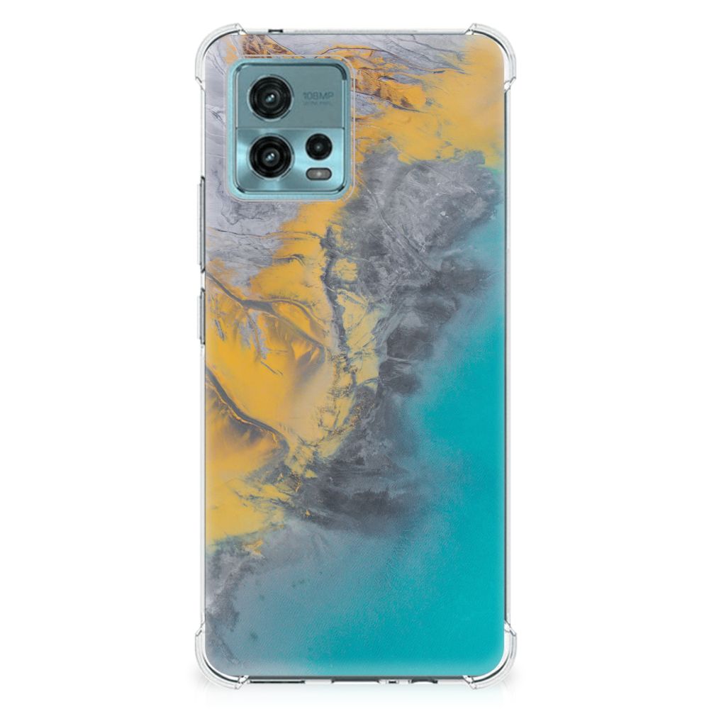 otorola Moto G72 Anti-Shock Hoesje Marble Blue Gold