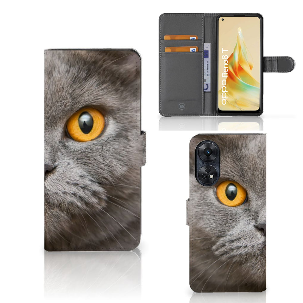 Telefoonhoesje met Pasjes OPPO Reno8 T 4G Britse Korthaar met afbeelding van een Britse korthaar kat.