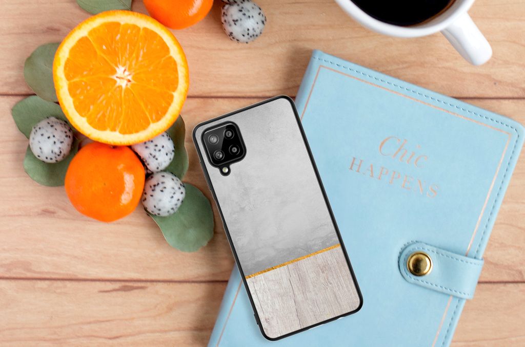 Samsung Galaxy A12 Houten Print Telefoonhoesje Wood Concrete B2C Telecom