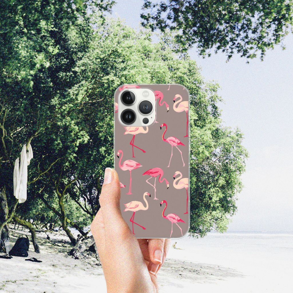 iPhone 13 Pro Max TPU Hoesje Flamingo met rode flamingo's op een tropische achtergrond đ´