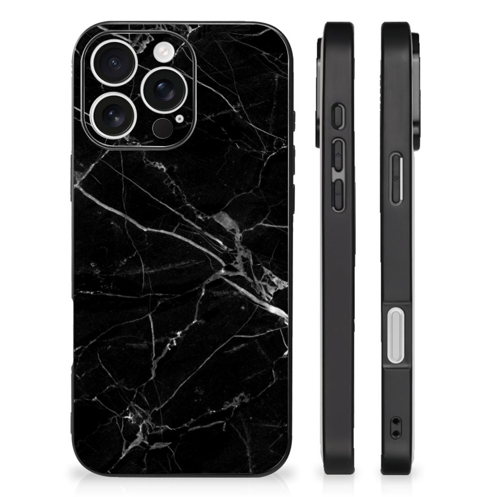 iPhone 16 Pro Marmeren Print Telefoonhoesje Marmer Zwart - Origineel Cadeau Vader