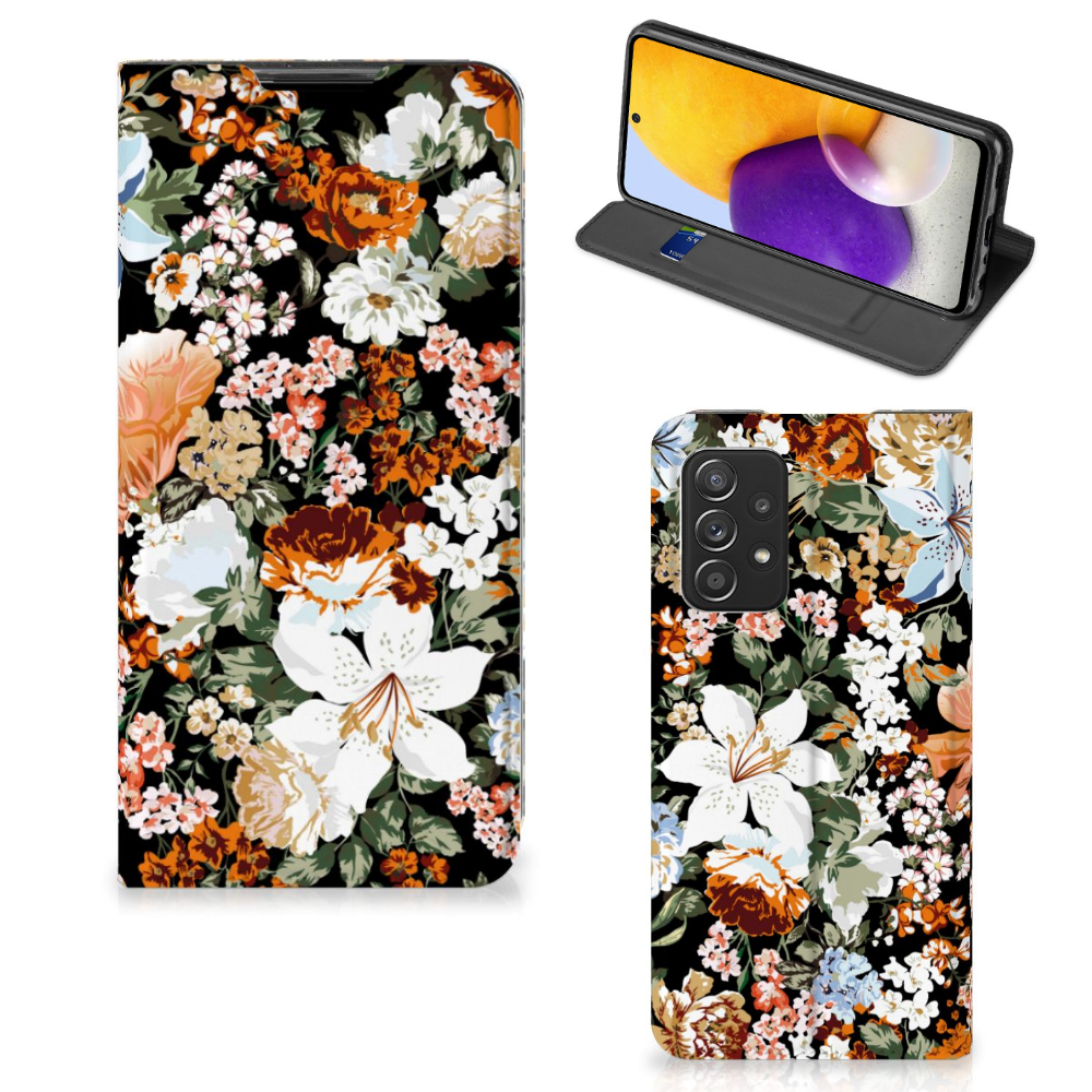 Smart Cover voor Samsung Galaxy A72 (5G/4G) Dark Flowers - B2C Telecom