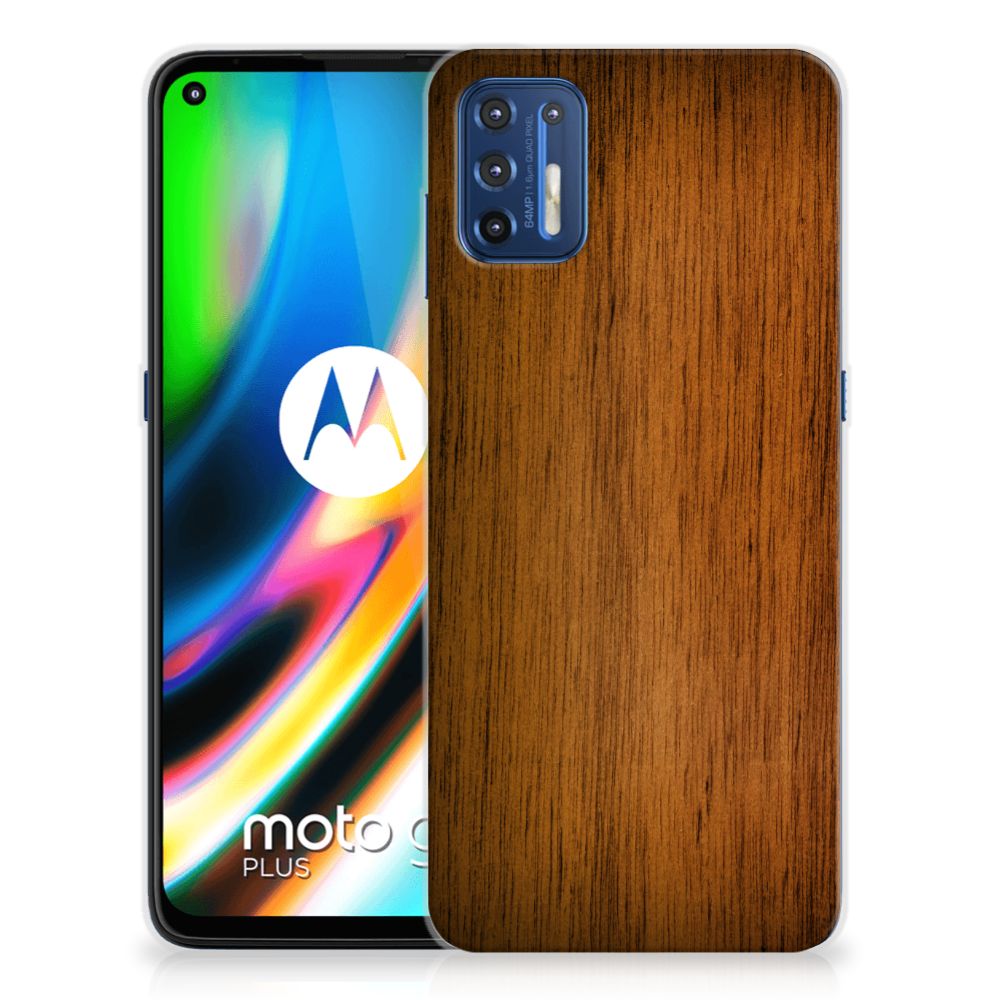 Motorola Moto G9 Plus Bumper Hoesje Donker Hout