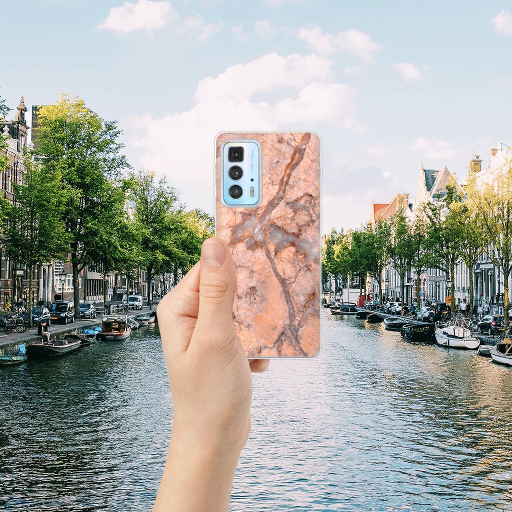 Motorola Edge 20 Pro TPU Siliconen Hoesje Marmer Oranje B2C Telecom