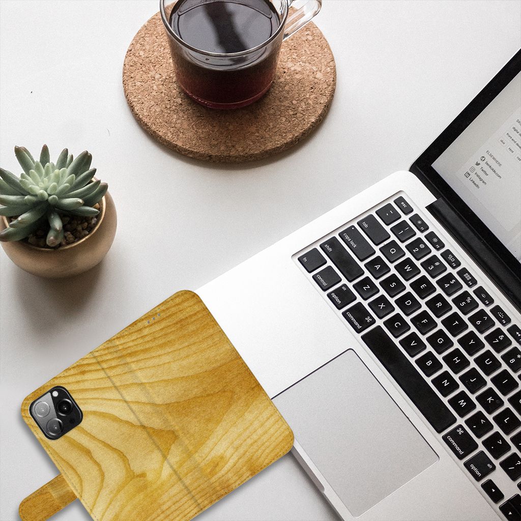 iPhone 13 Pro Max Book Style Case Licht Hout
