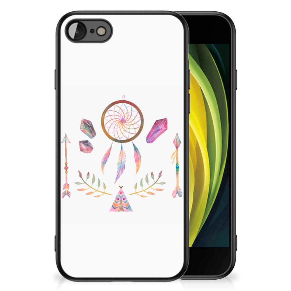 iPhone SE 2022 | SE 2020 | 7/8 Hoesje Boho Dreamcatcher met kleurrijke illustraties en schokabsorberend ontwerp