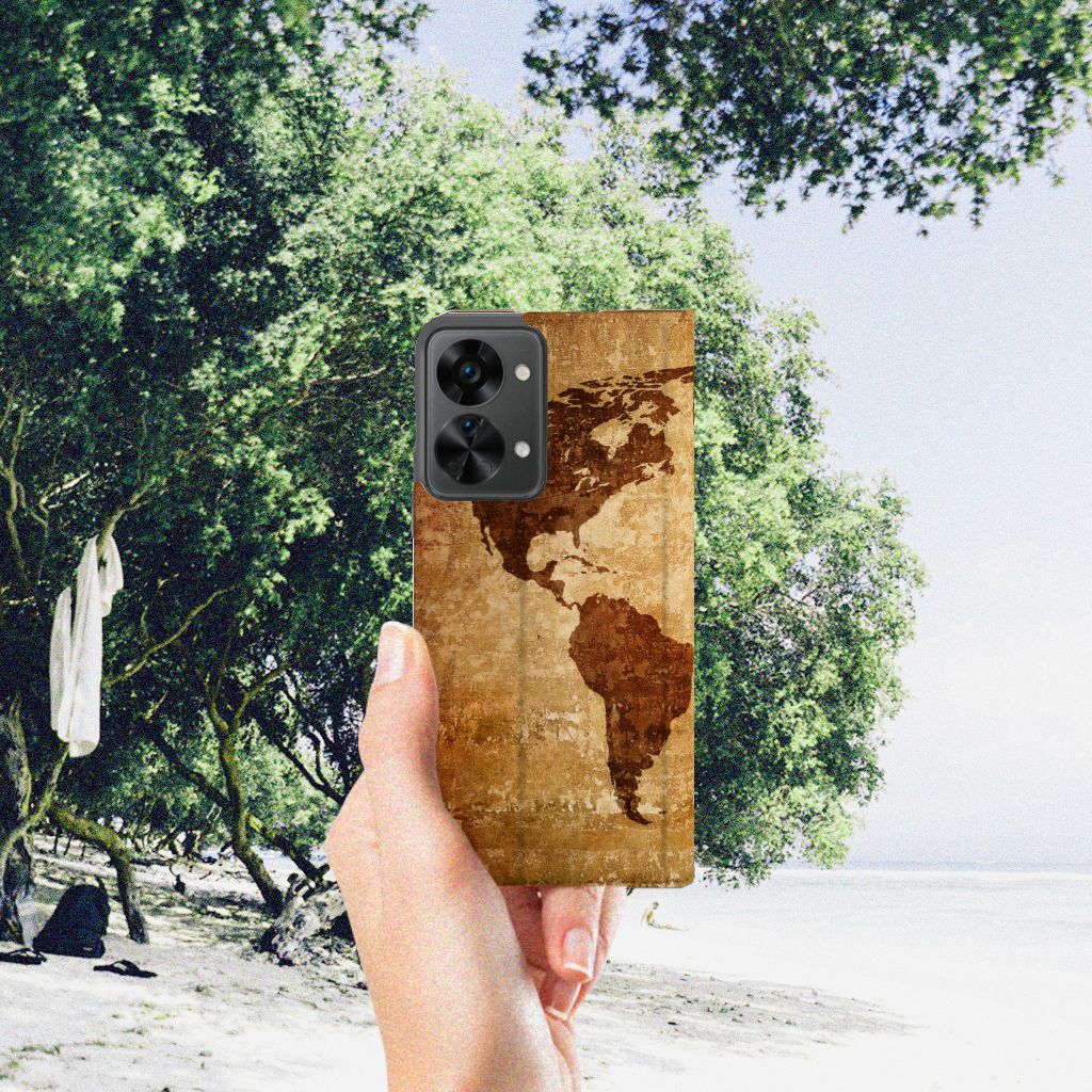 OnePlus Nord 2T Book Cover Wereldkaart - B2C Telecom