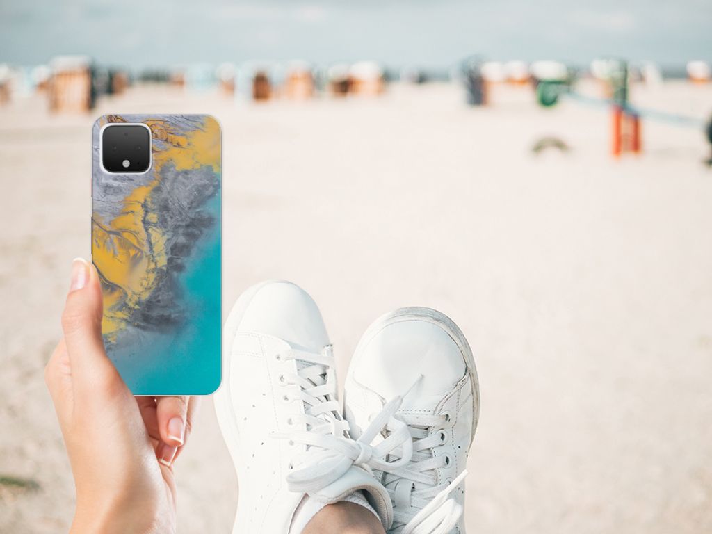 Google Pixel 4 TPU Siliconen Hoesje Marble Blue Gold B2C Telecom