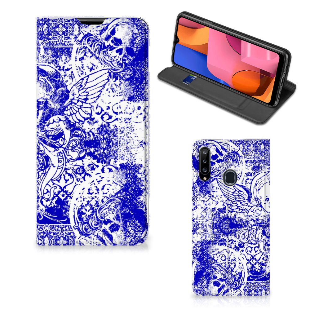 Mobiel BookCase Samsung Galaxy A20s Angel Skull Blauw - B2C Telecom