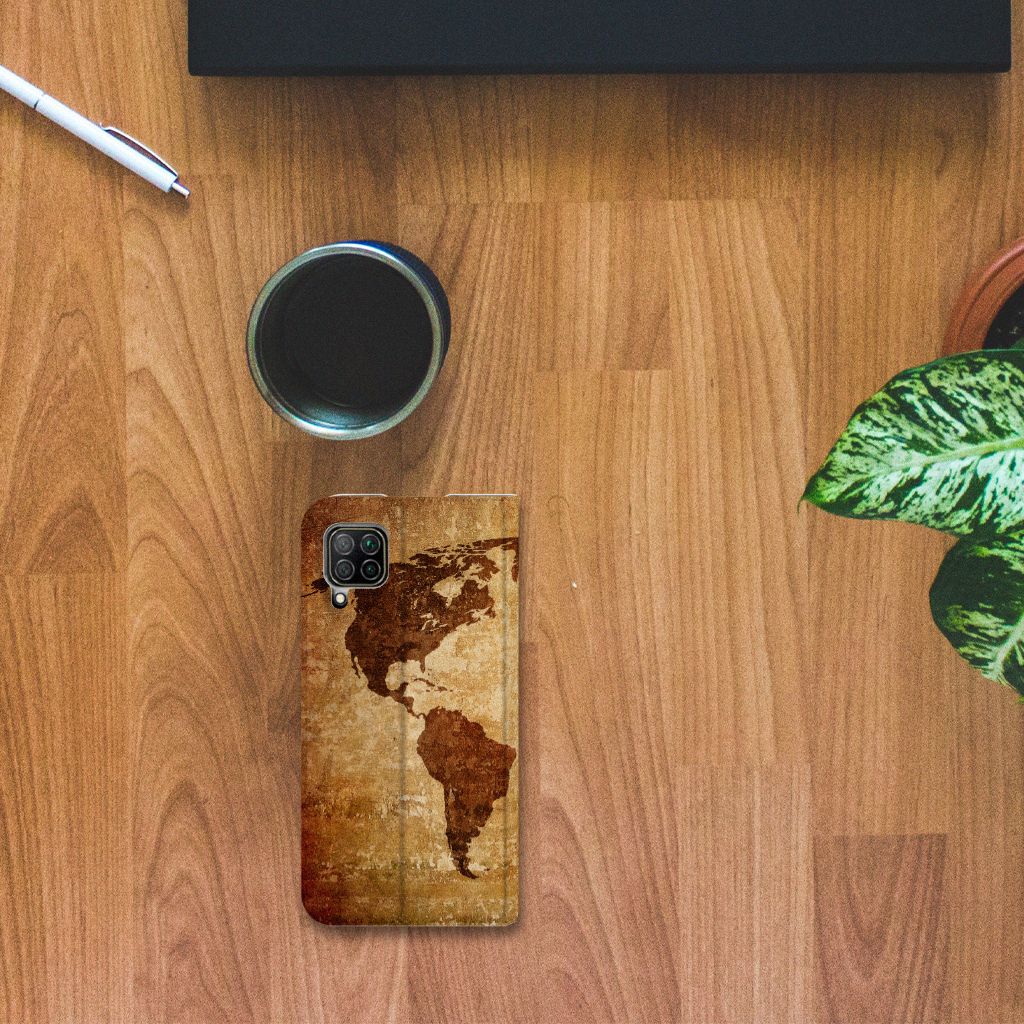 Huawei P40 Lite Book Cover Wereldkaart - B2C Telecom