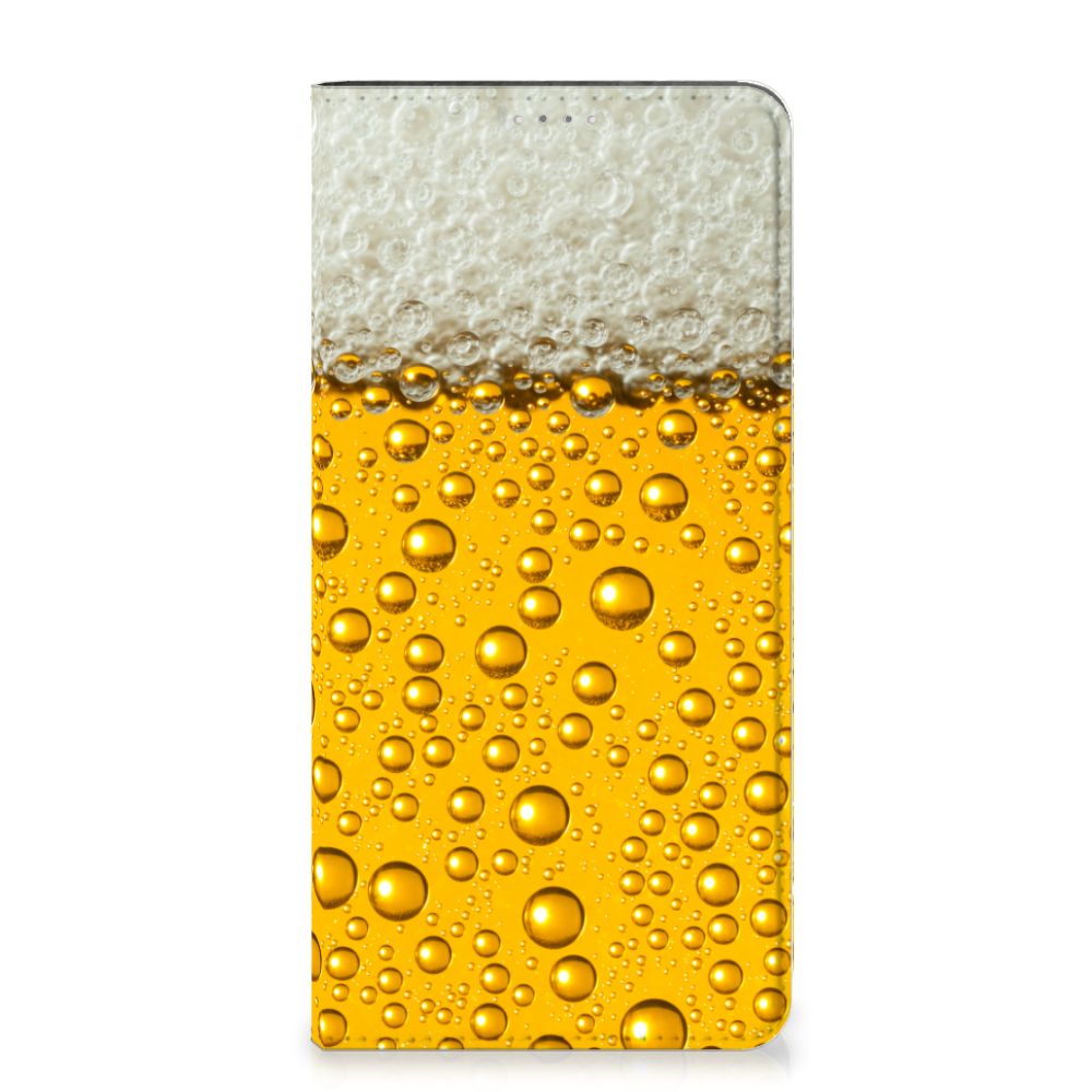Samsung Galaxy A14 4G Flip Style Cover Bier met een opvallende bierprint en bubbels.
