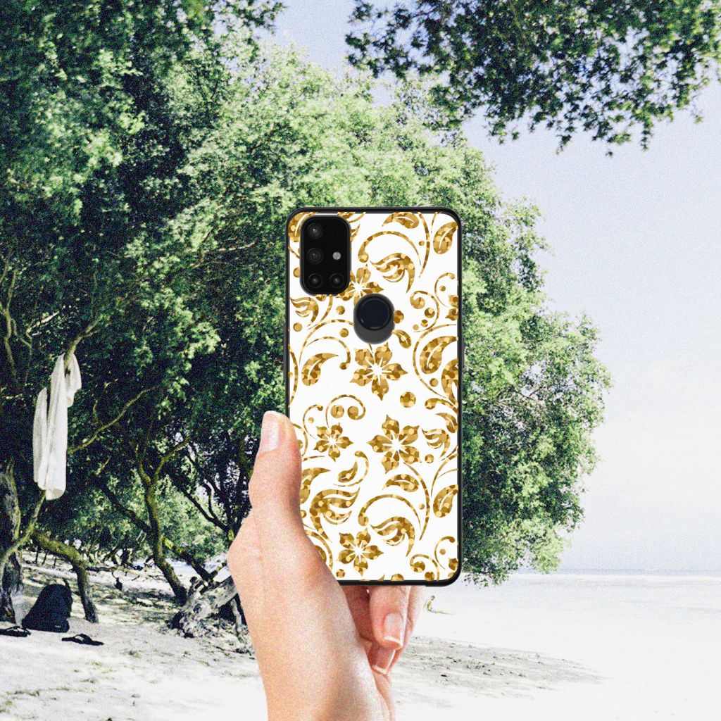 OnePlus Nord N10 5G Bloemen Hoesje Gouden Bloemen B2C Telecom