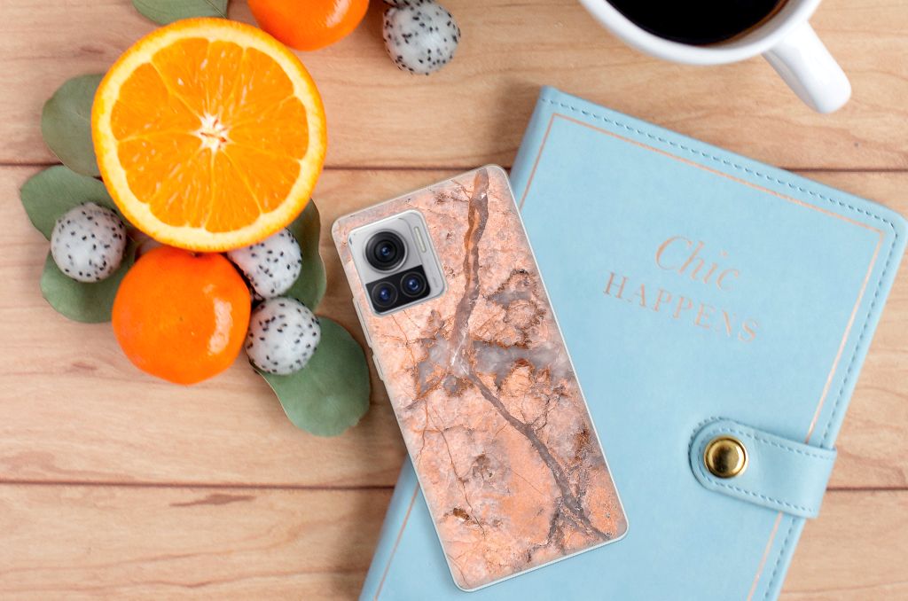 Motorola Moto X30 Pro TPU Siliconen Hoesje Marmer Oranje B2C Telecom