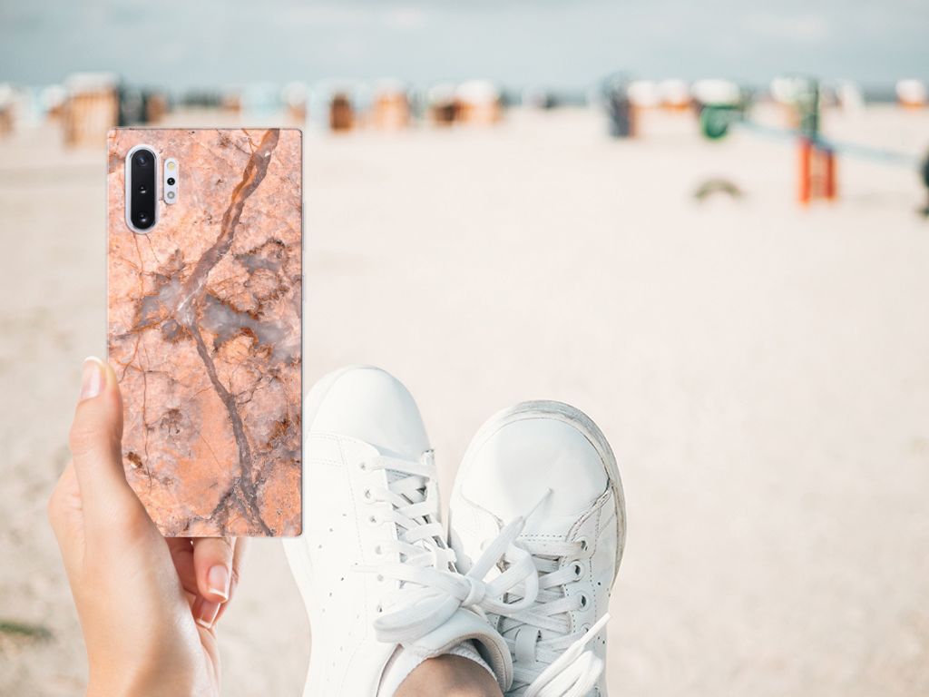 Samsung Galaxy Note 10 Plus TPU Siliconen Hoesje Marmer Oranje