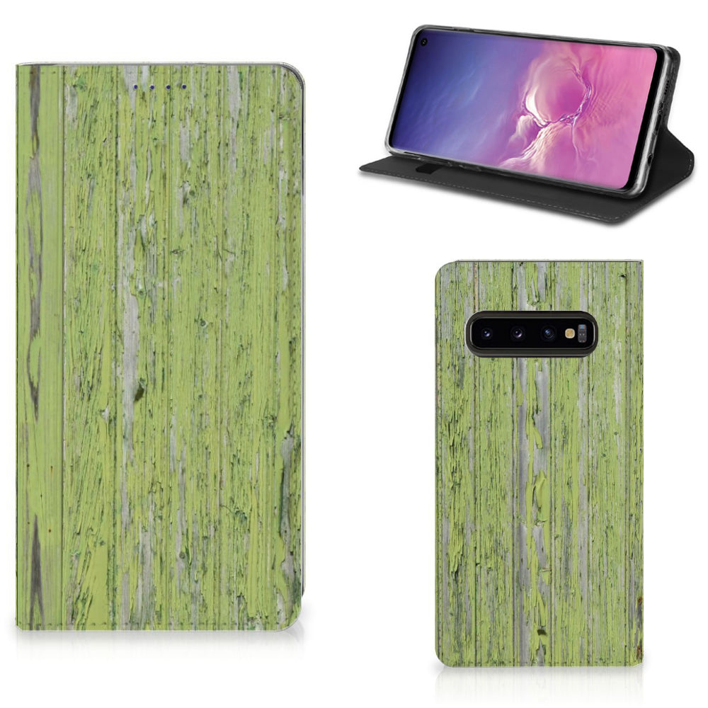Samsung Galaxy S10 Book Wallet Case Green Wood