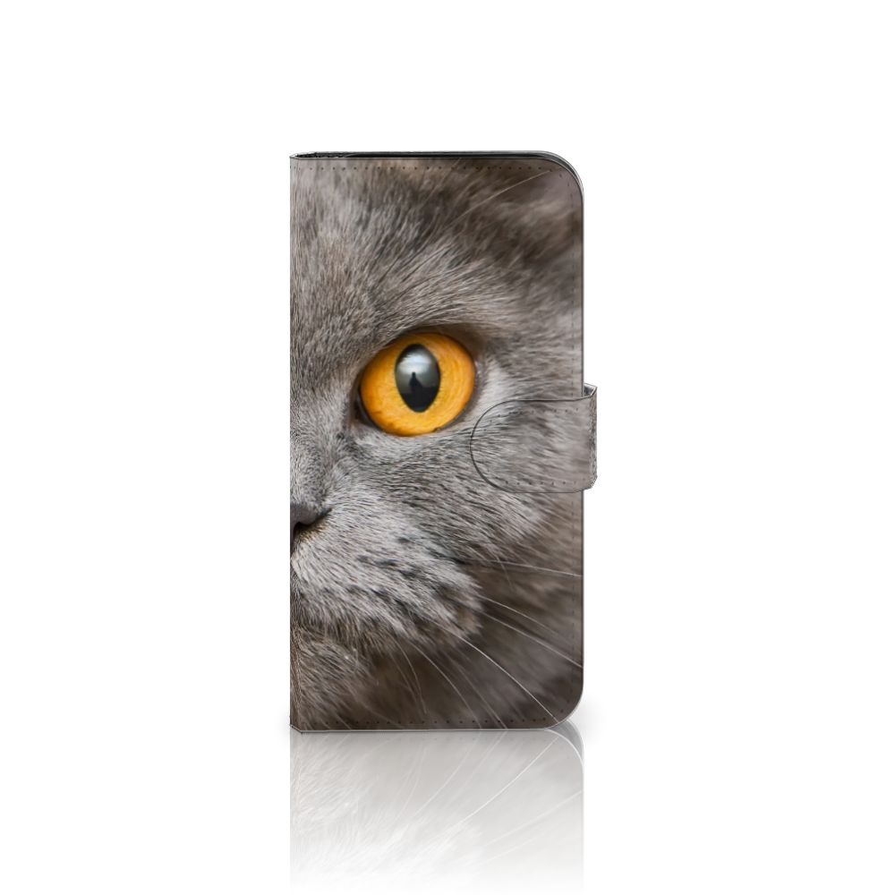 Telefoonhoesje met Pasjes Google Pixel 9 | 9 Pro Britse Korthaar met grijze kat en gele ogen