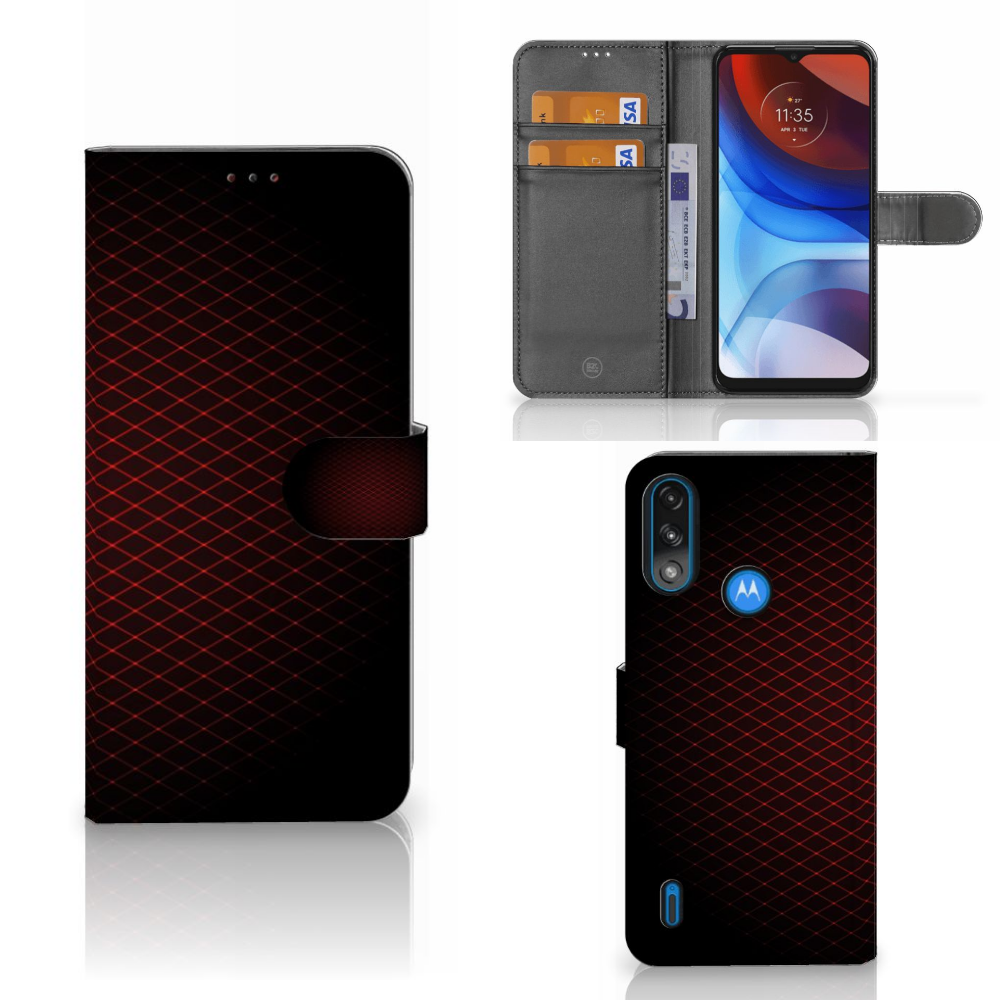 Motorola Moto E7i Power | E7 Power Telefoon Hoesje Geruit Rood met ruimte voor 3 pasjes en minimalistisch design.