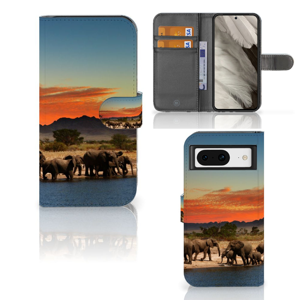 Google Pixel 8 Telefoonhoesje met Pasjes Olifanten