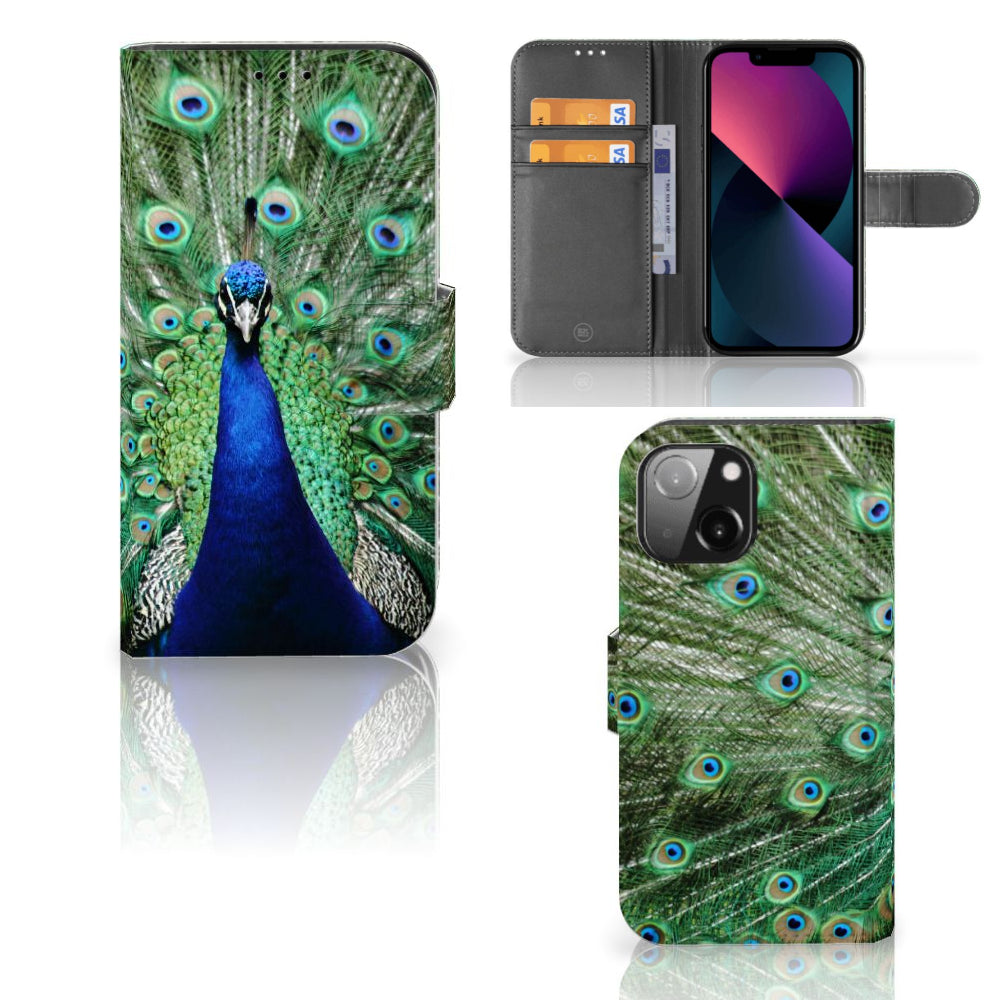 iPhone 13 Mini Telefoonhoesje met Pasjes Pauw