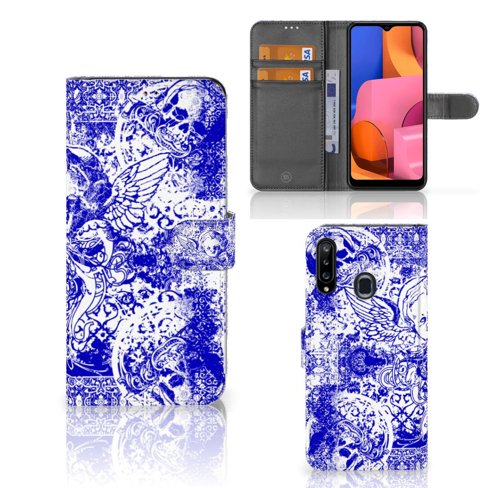 Telefoonhoesje met Naam Samsung Galaxy A20s Angel Skull Blauw