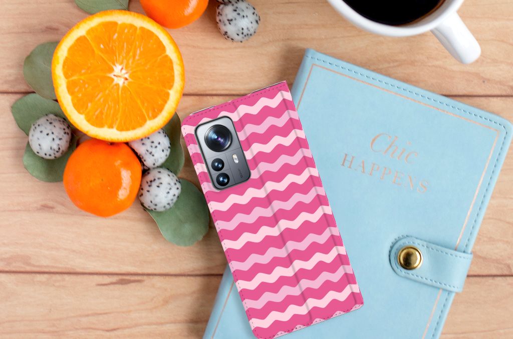 Xiaomi 12 Pro Hoesje met Magneet Waves Pink - B2C Telecom