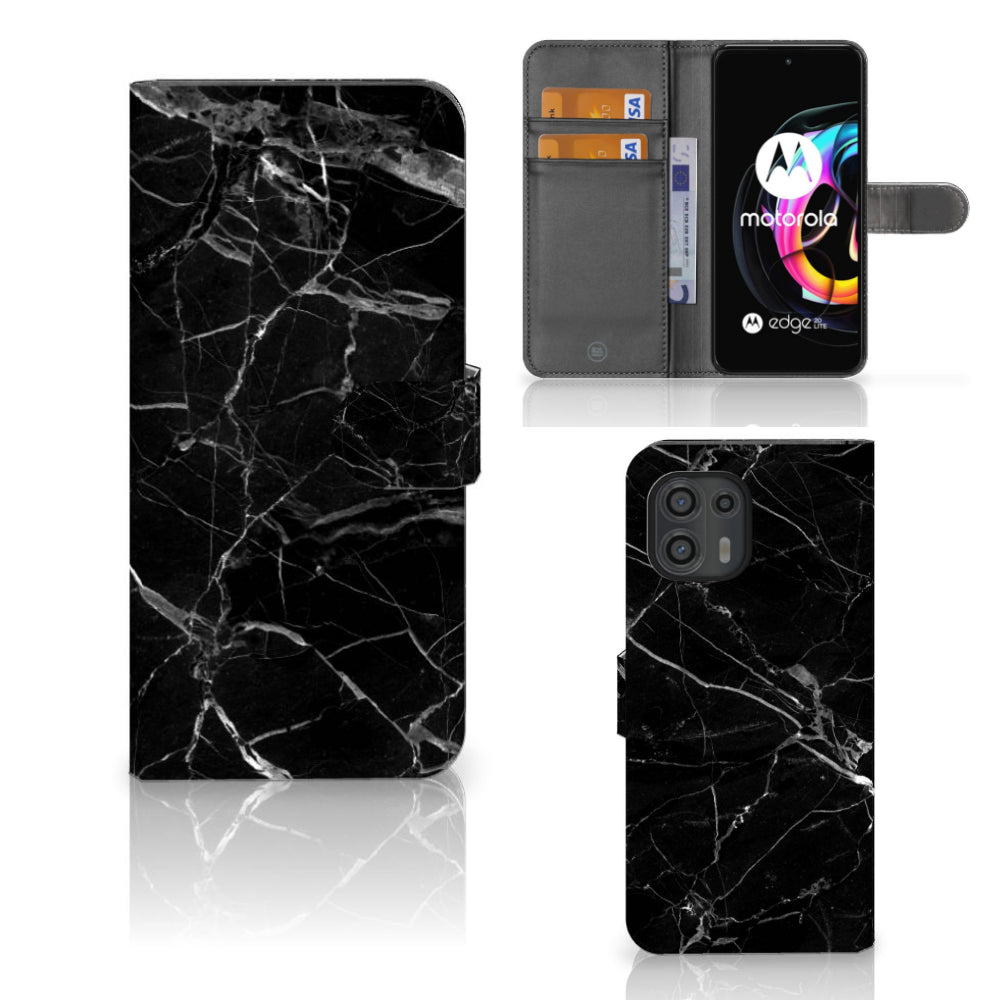Motorola Edge 20 Lite Bookcase Marmer Zwart - Origineel Cadeau Vader