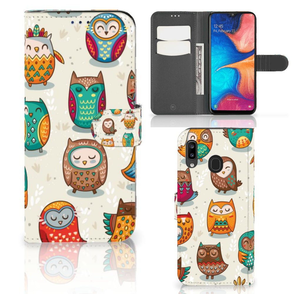 Samsung Galaxy A30 Telefoonhoesje met Pasjes Vrolijke Uilen