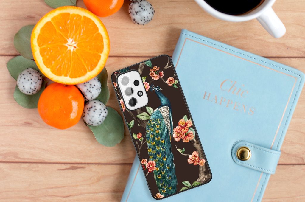 Samsung Galaxy A73 Dierenprint Telefoonhoesje Pauw met Bloemen B2C Telecom
