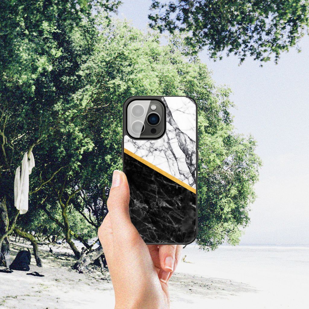 iPhone 13 Pro Marmeren Print Telefoonhoesje Marmer Wit Zwart - Origineel Cadeau Man B2C Telecom