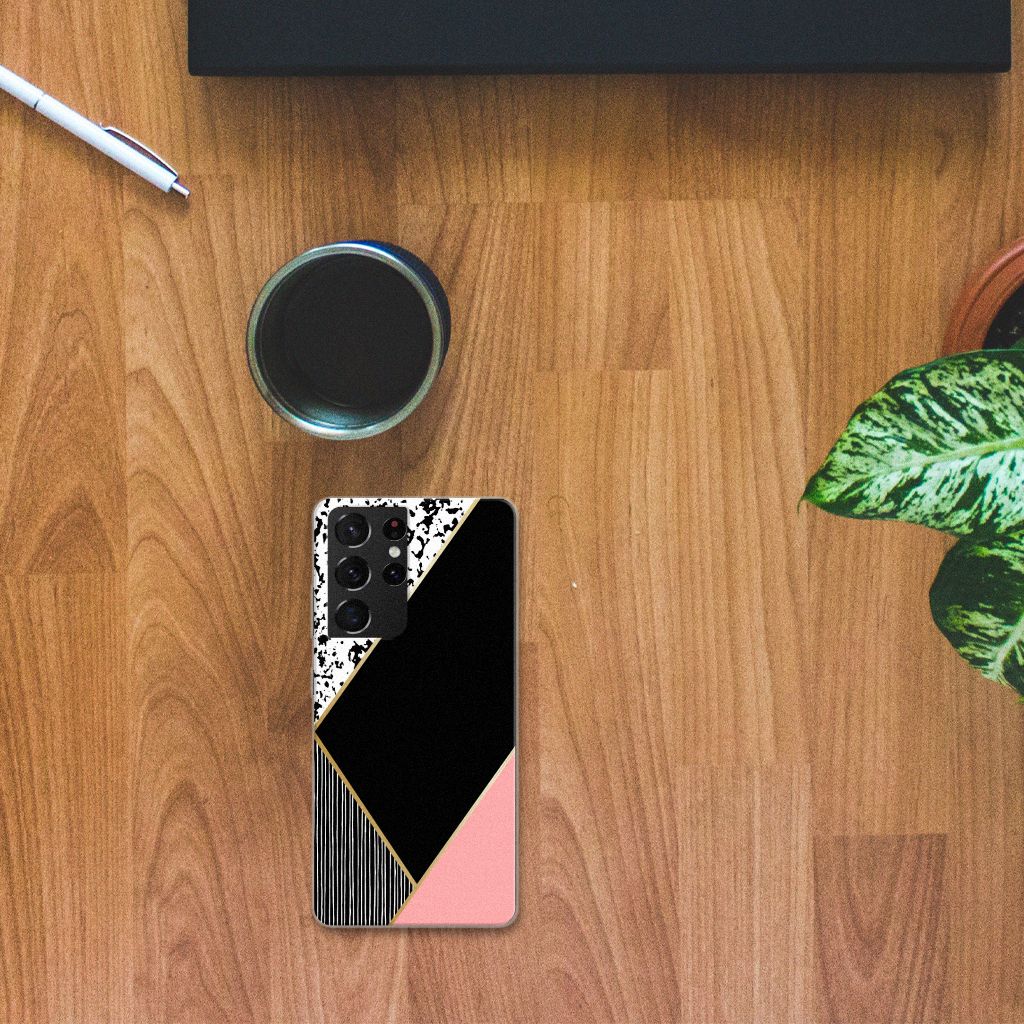 Samsung Galaxy S21 Ultra TPU Hoesje Zwart Roze Vormen B2C Telecom