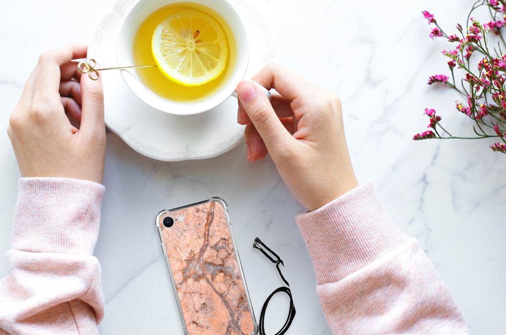 iPhone SE 2022 | 2020 | 8 | 7 Anti-Shock Hoesje Marmer Oranje B2C Telecom