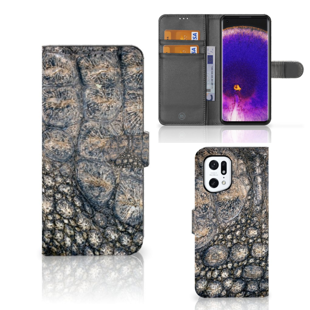 OPPO Find X5 Pro Telefoonhoesje met Pasjes Krokodillenprint